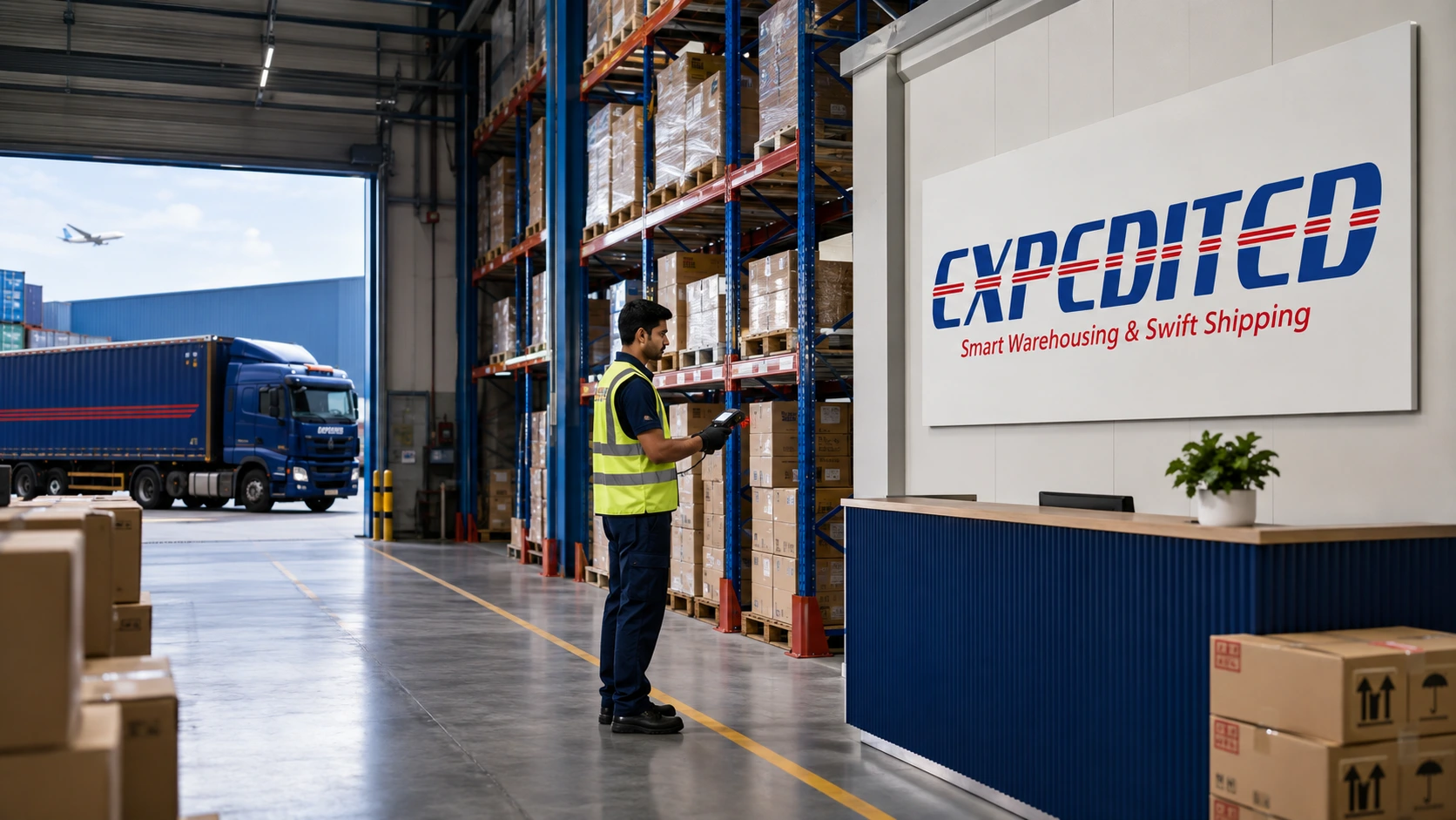 Expedited warehouse team managing inventory and logistics